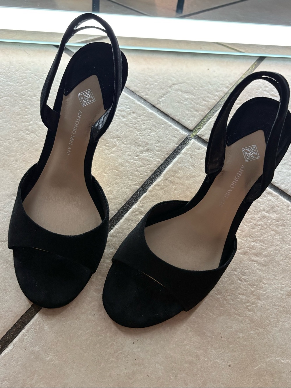 ANTONIO MELANI Black Suede Open-Toe Slingback Heels